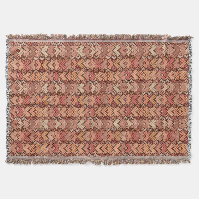 Tribal Batik Print, Brown, Rust and Earth Tones Throw Blanket (Front)