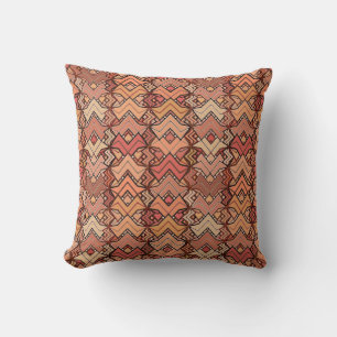 Tribal Batik Print, Brown, Rust and Earth Tones Throw Pillow