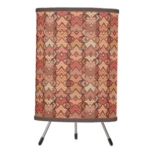 Tribal Batik Print, Brown, Rust and Earth Tones Tripod Lamp