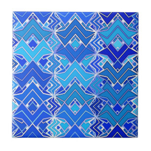 Tribal Batik Print, Cobalt and Cerulean Blue Ceramic Tile
