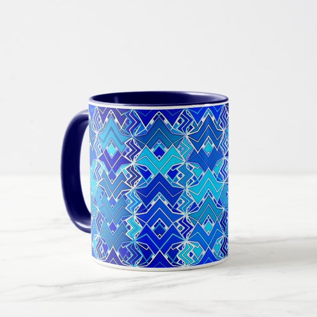 Tribal Batik Print, Cobalt and Cerulean Blue    Mug (Front Left)