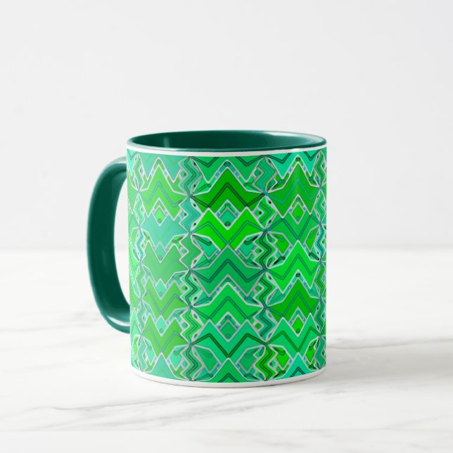 Tribal Batik Print, Jade Green and Lime Green  Mug (Front Left)