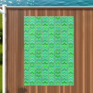 Tribal Batik Print, Jade Green and Lime Green Outdoor Rug