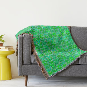 Tribal Batik Print, Jade Green and Lime Green Throw Blanket