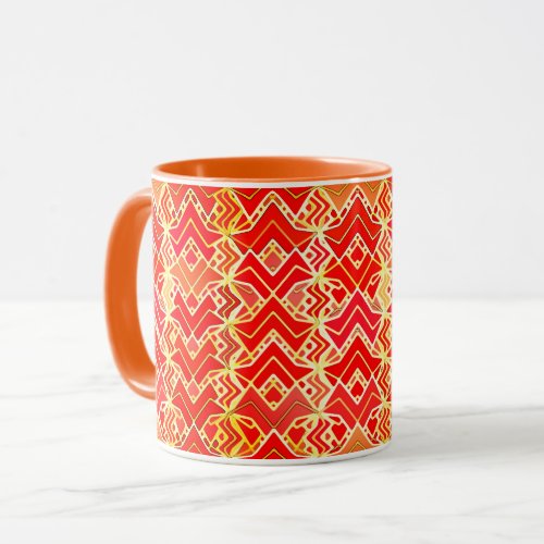Tribal Batik Print Mandarin and Light Orange  Mug