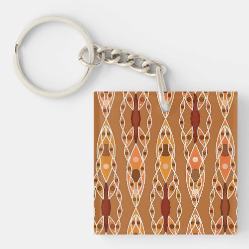 Tribal Batik _ Rust Terracotta and Beige Keychain