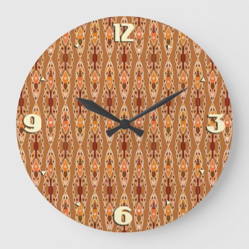 Tribal Batik _ Rust Terracotta and Beige Large Clock