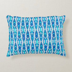 Tribal Batik - Sapphire Blue and Silver Grey Decorative Pillow