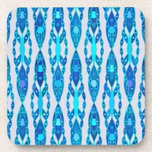 Tribal Batik _ Sapphire Blue and Silver Grey Drink Coaster