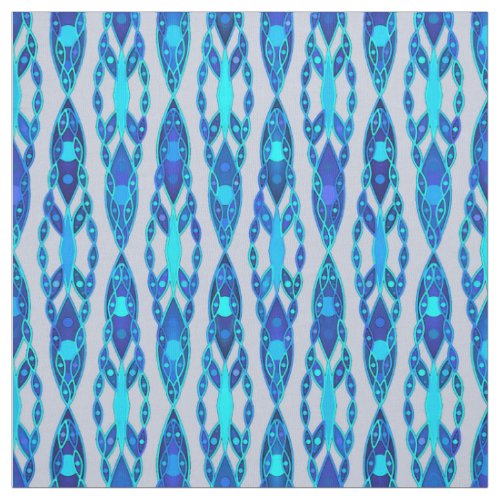 Tribal Batik _ Sapphire Blue and Silver Grey Fabric