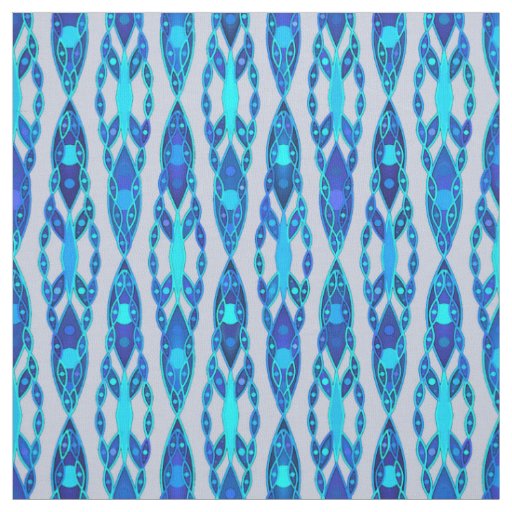 Tribal Batik - Sapphire Blue and Silver Grey Fabric