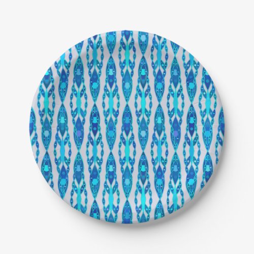 Tribal Batik _ Sapphire Blue and Silver Grey Paper Plates