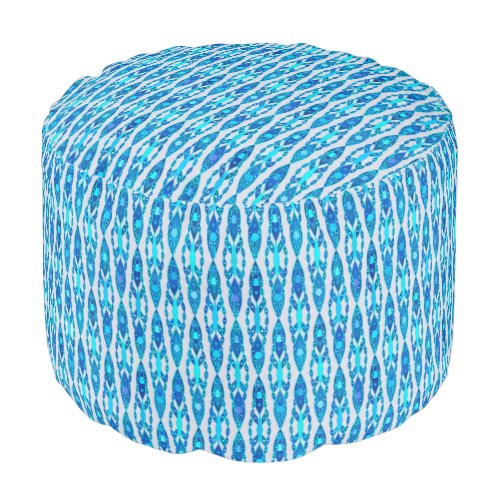 Tribal Batik _ Sapphire Blue and Silver Grey Pouf