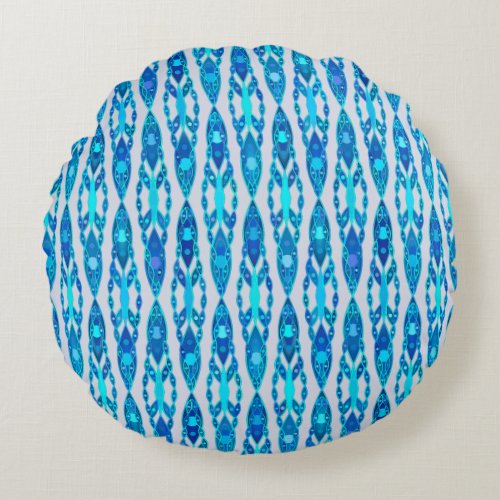 Tribal Batik _ Sapphire Blue and Silver Grey Round Pillow