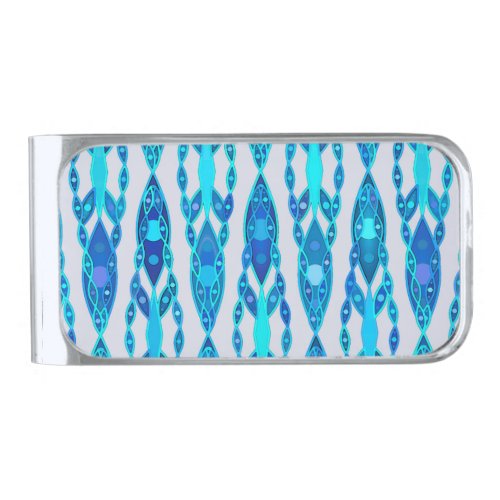 Tribal Batik _ Sapphire Blue and Silver Grey Silver Finish Money Clip