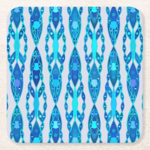 Tribal Batik _ Sapphire Blue and Silver Grey Square Paper Coaster