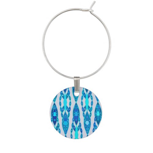 Tribal Batik _ Sapphire Blue and Silver Grey Wine Charm