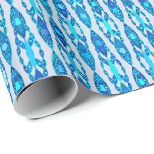 Tribal Batik _ Sapphire Blue and Silver Grey Wrapping Paper