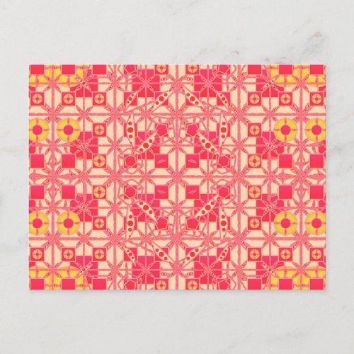 Tribal Batik _ shades of coral pink Postcard