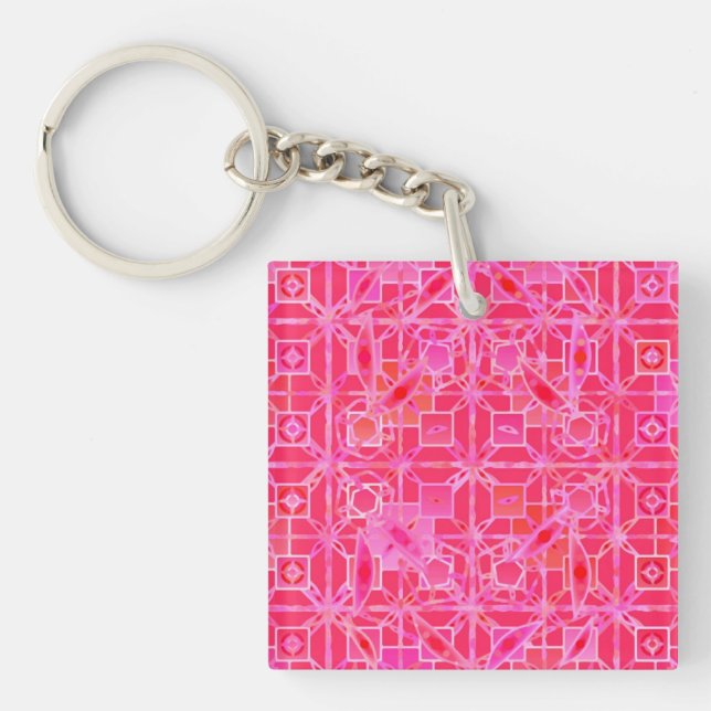 Tribal Batik - shades of fuchsia pink Keychain (Front)