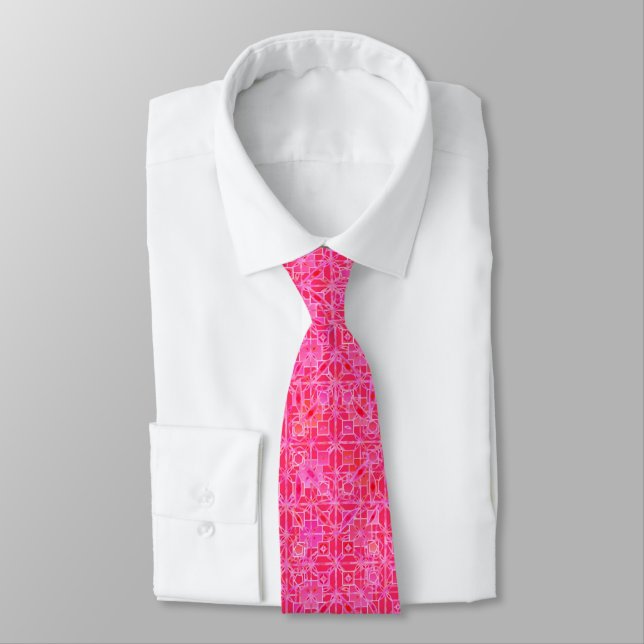 Tribal Batik - shades of fuchsia pink Neck Tie (Tied)