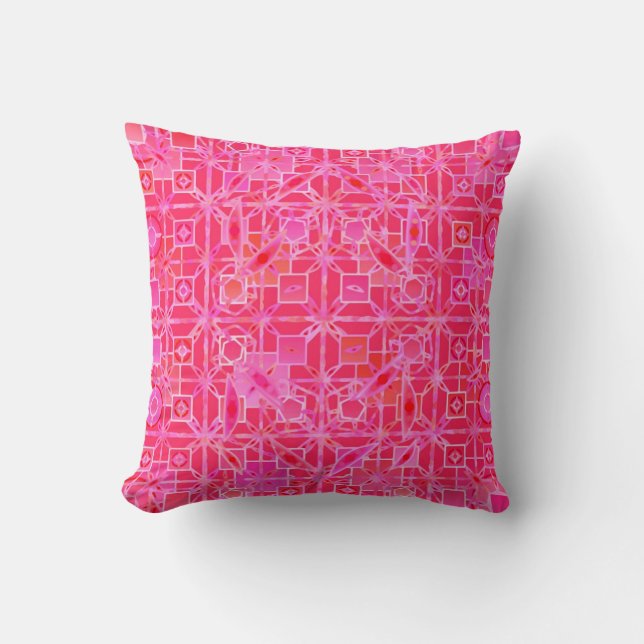 Tribal Batik - shades of fuchsia pink Throw Pillow (Front)