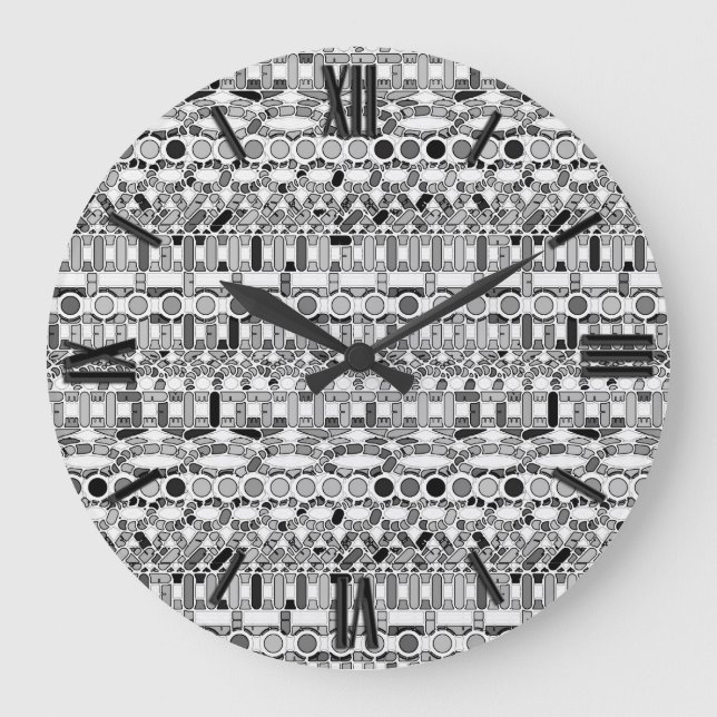 Tribal Batik - shades of gray / gray Large Clock (Front)