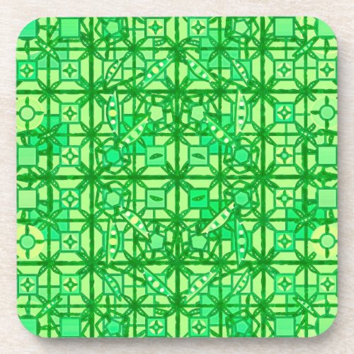 Tribal Batik _ shades of green Beverage Coaster