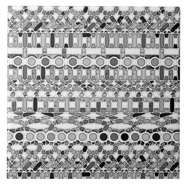 Tribal Batik - shades of grey / gray Ceramic Tile (Front)