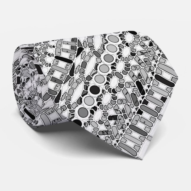 Tribal Batik - shades of grey / gray Neck Tie (Rolled)
