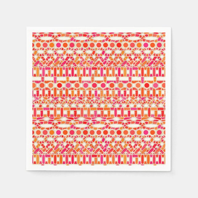 Tribal Batik - shades of orange and pink Paper Napkins (Front)