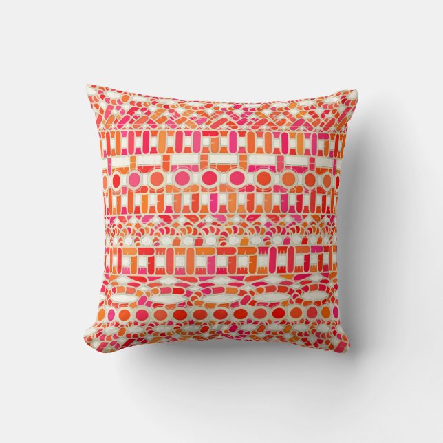 Tribal Batik - shades of orange and pink Throw Pillow (Front)