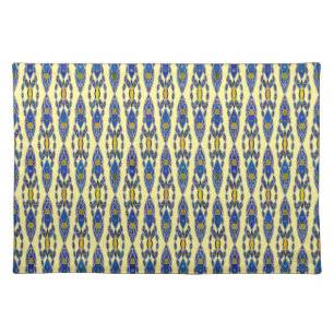 Tribal Batik - Steel Blue, Grey and Yellow Cloth Placemat