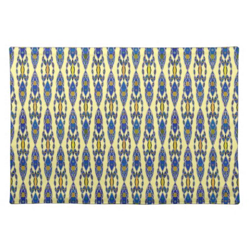 Tribal Batik _ Steel Blue Grey and Yellow Cloth Placemat