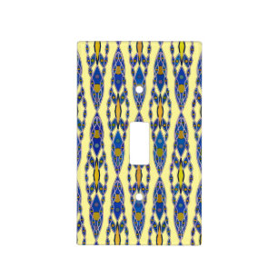 Tribal Batik - Steel Blue, Grey and Yellow Light Switch Cover