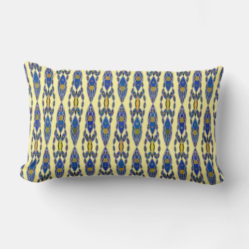 Tribal Batik _ Steel Blue Grey and Yellow Lumbar Pillow