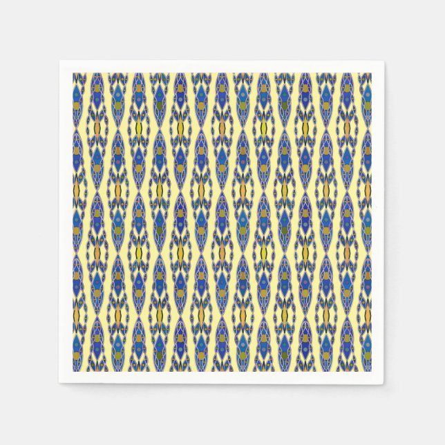 Tribal Batik - Steel Blue, Grey and Yellow Napkins (Front)