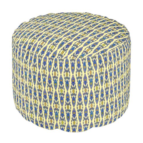 Tribal Batik _ Steel Blue Grey and Yellow Pouf