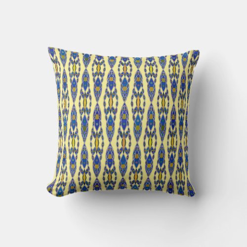 Tribal Batik _ Steel Blue Grey and Yellow Throw Pillow