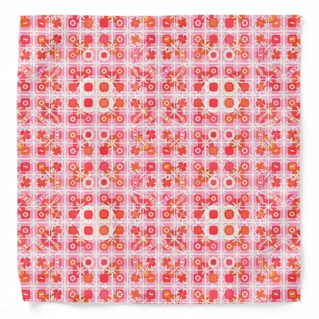 Tribal Batik - strawberry pink and red Bandana (Front)