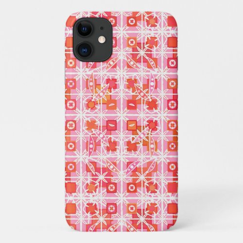 Tribal Batik _ strawberry pink and red iPhone 11 Case