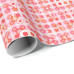 Tribal Batik - strawberry pink and red Wrapping Paper