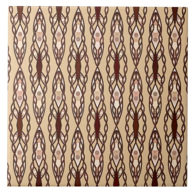 Tribal Batik - Tan, Dark Brown and Cream Ceramic Tile (Front)