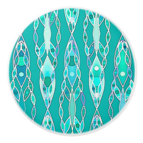 Tribal Batik _ Turquoise and Aquamarine Ceramic Knob