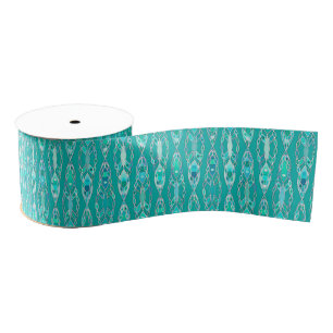 Tribal Batik - Turquoise and Aquamarine Grosgrain Ribbon