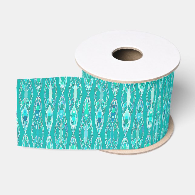 Tribal Batik - Turquoise and Aquamarine Grosgrain Ribbon (Spool)