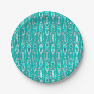 Tribal Batik - Turquoise and Aquamarine Paper Plates
