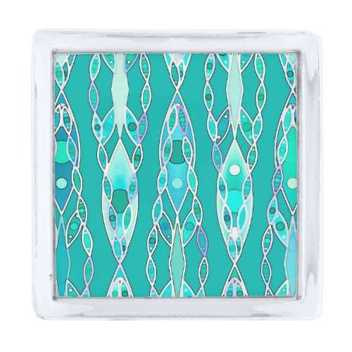 Tribal Batik _ Turquoise and Aquamarine Silver Finish Lapel Pin