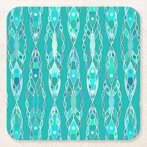 Tribal Batik _ Turquoise and Aquamarine Square Paper Coaster