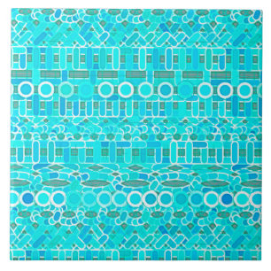 Tribal Batik - turquoise, aqua and grey Ceramic Tile